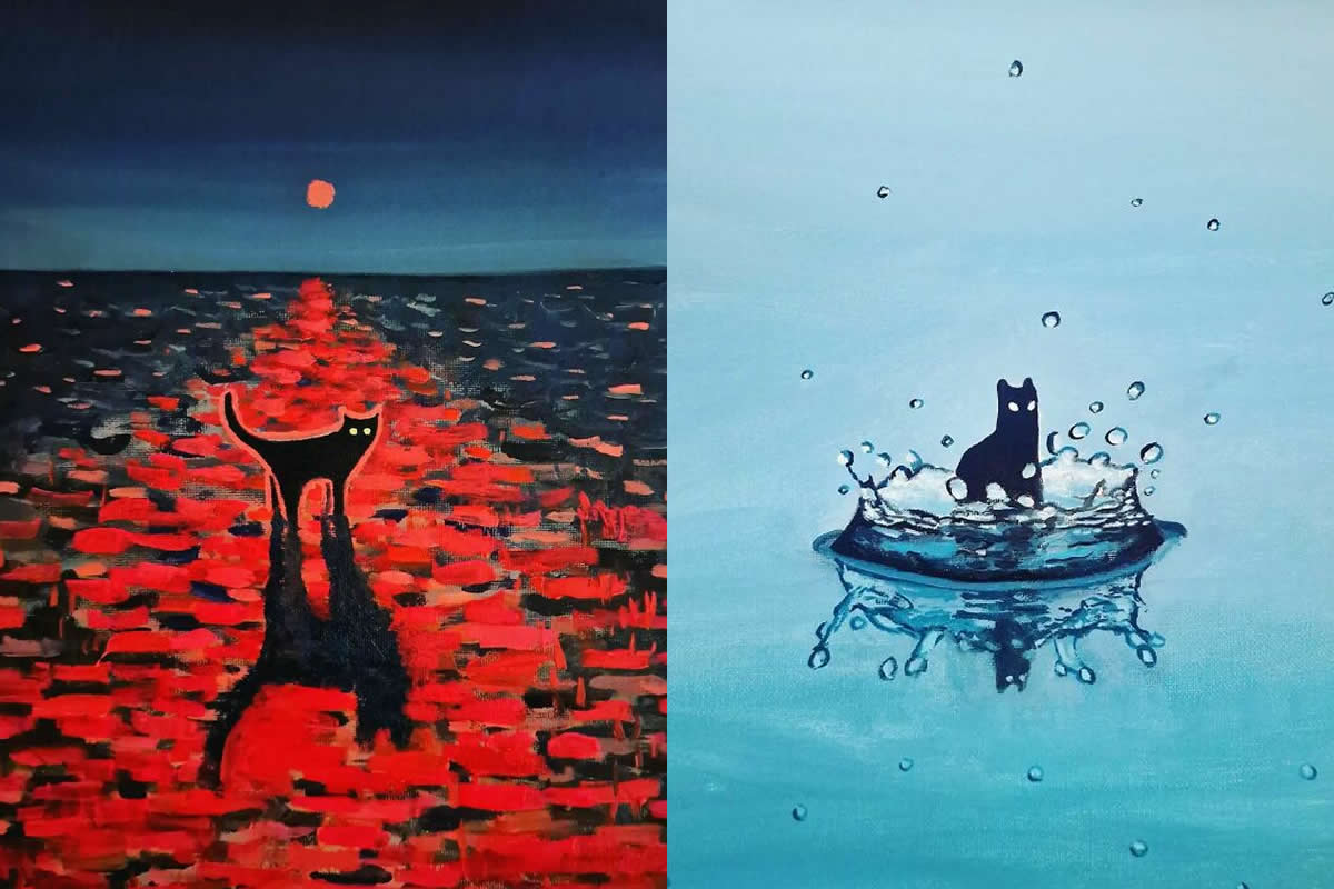 Digital Artworks of Black Cats in Fantasy Landscapes by Mitch