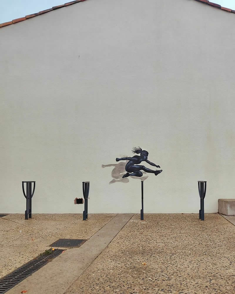 A girl high jump - Funny Creative Street Artworks by Oak Oak
