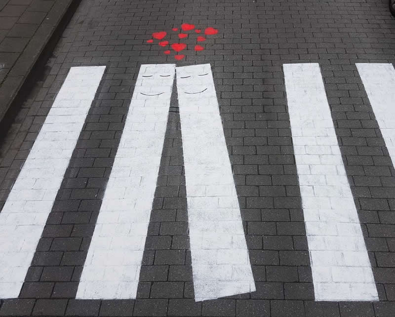 Two pathways connecting in love - Funny Creative Street Artworks by Oak Oak