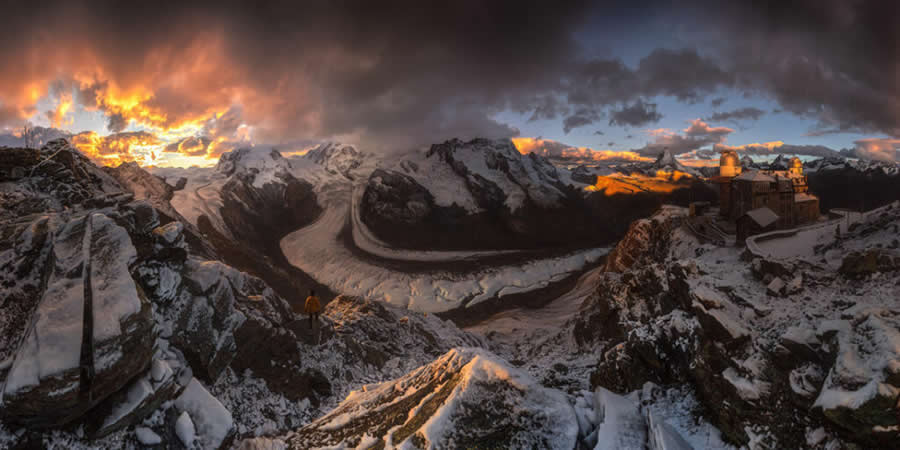 Dawn on the Glacier Peak, Switzerland by Yihsun Chou, Taiwan - 2025 Epson International Pano Awards Landscape Winners