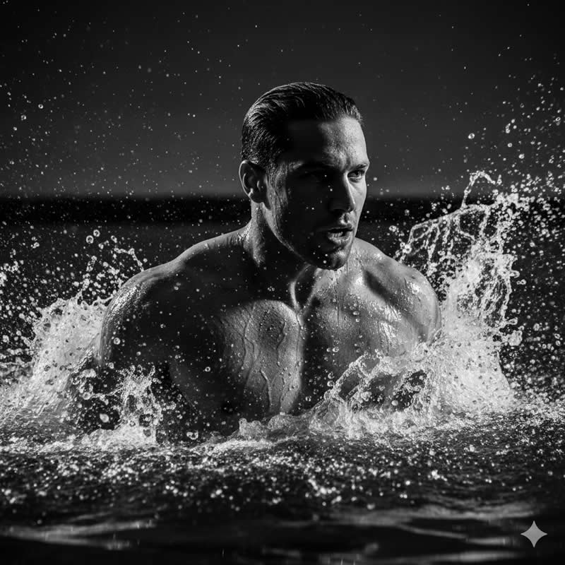 Tension and Water - Gemini AI Prompts for Creating Black and White Portraits