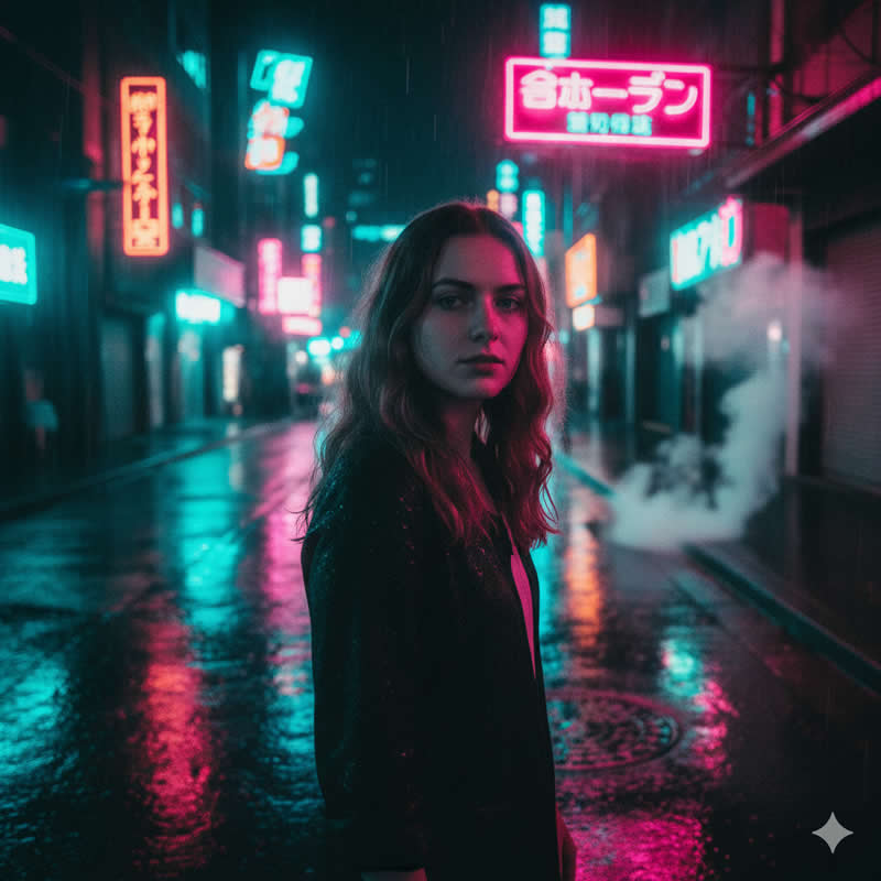 Cyberpunk Street Style - Google Gemini AI Prompts That Deliver a Hollywood Cinematic Portrait