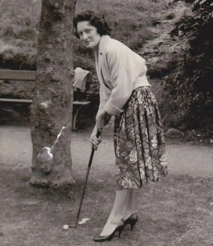 My Great Grandmother Playing Golf In A Christian Dior Dress, On Holiday In The Scottish Highlands, 1951 - Throwback Vacation Photos Goold Old Days
