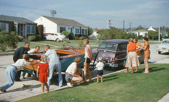 Hooking The Boat Up During Vacation Preparation, 1953 - Throwback Vacation Photos Goold Old Days