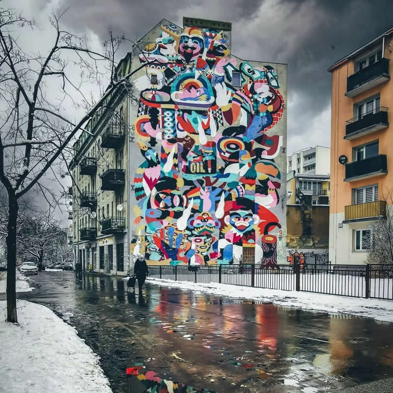 Wall in Lodz, Poland - Incredible Street Murals Around the World