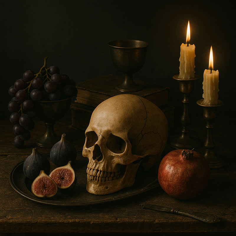 Dutch Golden Age Moody Vanitas Still Life - ChatGPT AI Prompts to Create Still Life Photography