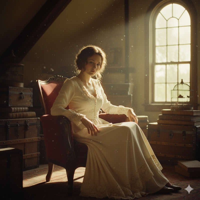 A vintage-inspired, fine art portrait of a woman - Gemini AI Prompts to Craft Natural Light Fine Art Portraits