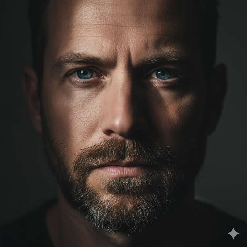 A stunning close-up, fine art portrait of a man - Gemini AI Prompts to Craft Natural Light Fine Art Portraits