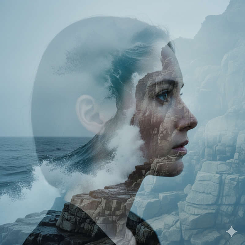 A fine art double exposure portrait - Gemini AI Prompts to Craft Natural Light Fine Art Portraits