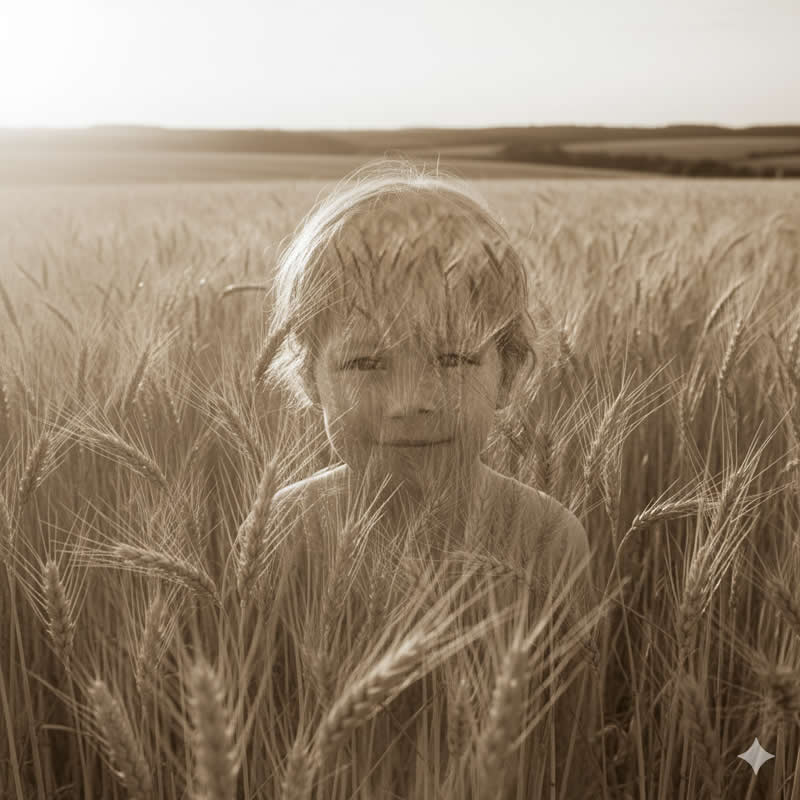 Golden Wheat Field: Uses light and softness for an ethereal, nostalgic feel. - Gemini AI Prompts to create Double Exposure Portraits
