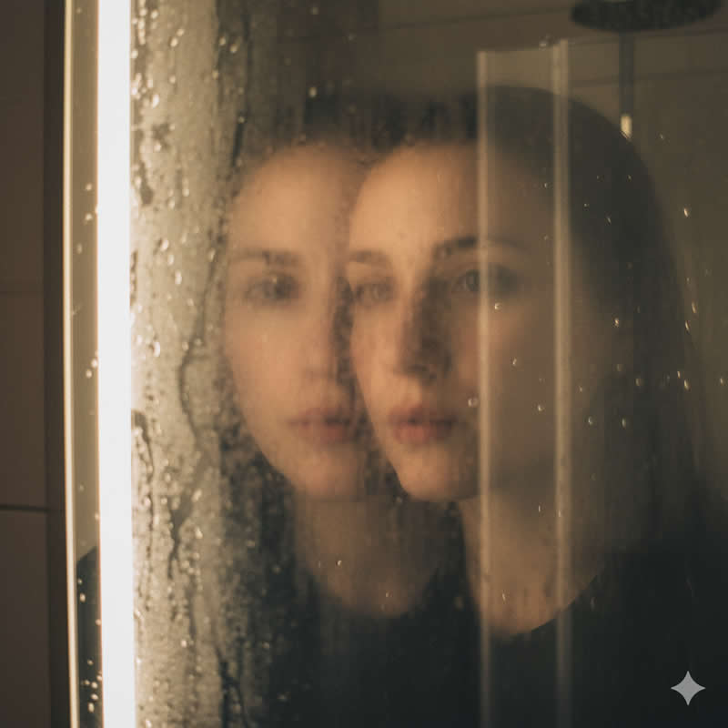 Fogged Mirror: Creates an intimate, vulnerable, and obscured look - Gemini AI Prompts to create Double Exposure Portraits