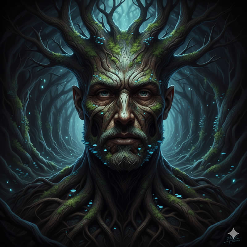 Ancient Oak Roots: Focuses on foundational strength and inner structure - Gemini AI Prompts to create Double Exposure Portraits