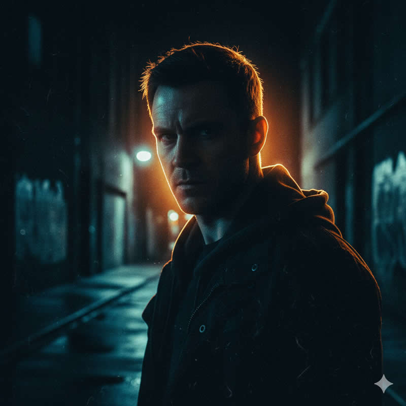 Cinematic High-Contrast Drama (The 'Teal & Orange' Pop) - Gemini AI Prompts to Create Film-Grain Portraits