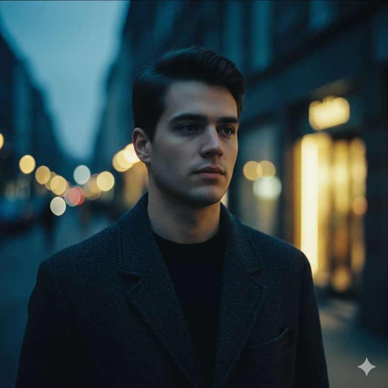 Blue Hour Grains and Bokeh - Gemini AI Prompts to Create Film-Grain Portraits