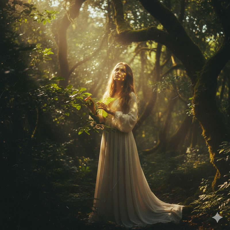 Dappled Forest Light & Golden Warmth - Gemini AI Prompts to Create Film-Grain Portraits