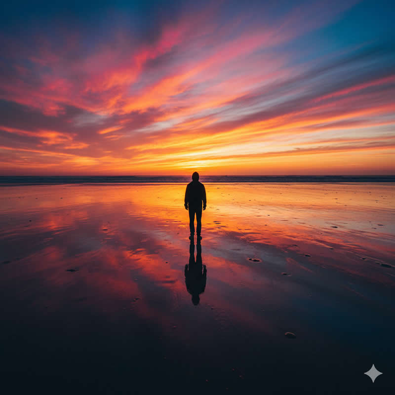 Ocean Sunset Silhouette with HDR Pop - Gemini AI Prompts to Create Film-Grain Portraits