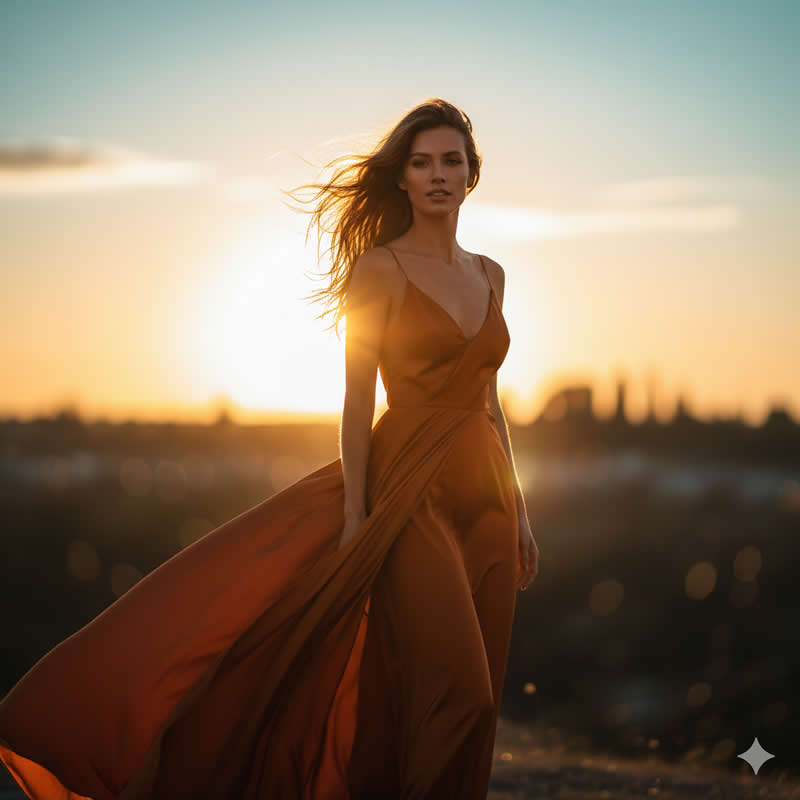 Golden Hour Cinematic Glamour: Ultra-detailed portrait - Gemini AI Prompts for Magazine-Worthy Natural Light Portraits