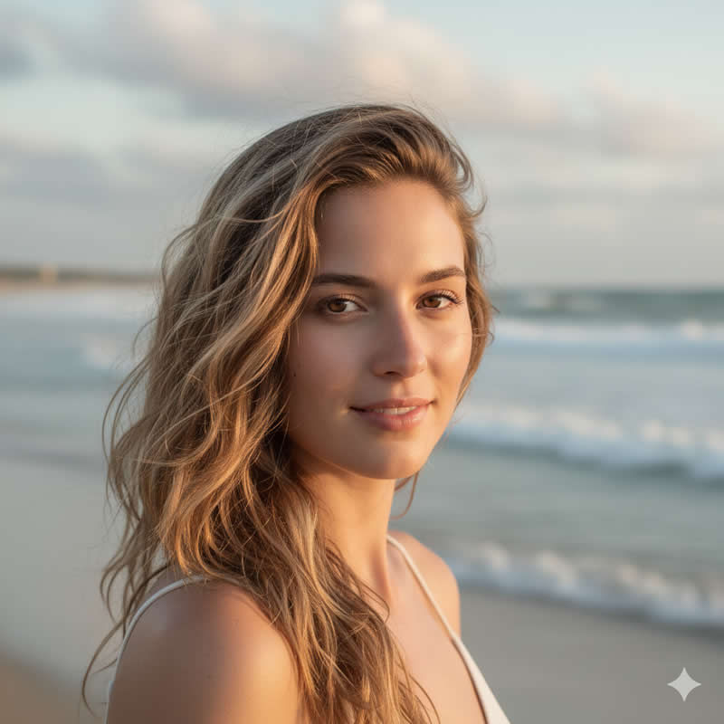 Coastal Soft Focus Dream: Medium close-up portrait - Gemini AI Prompts for Magazine-Worthy Natural Light Portraits