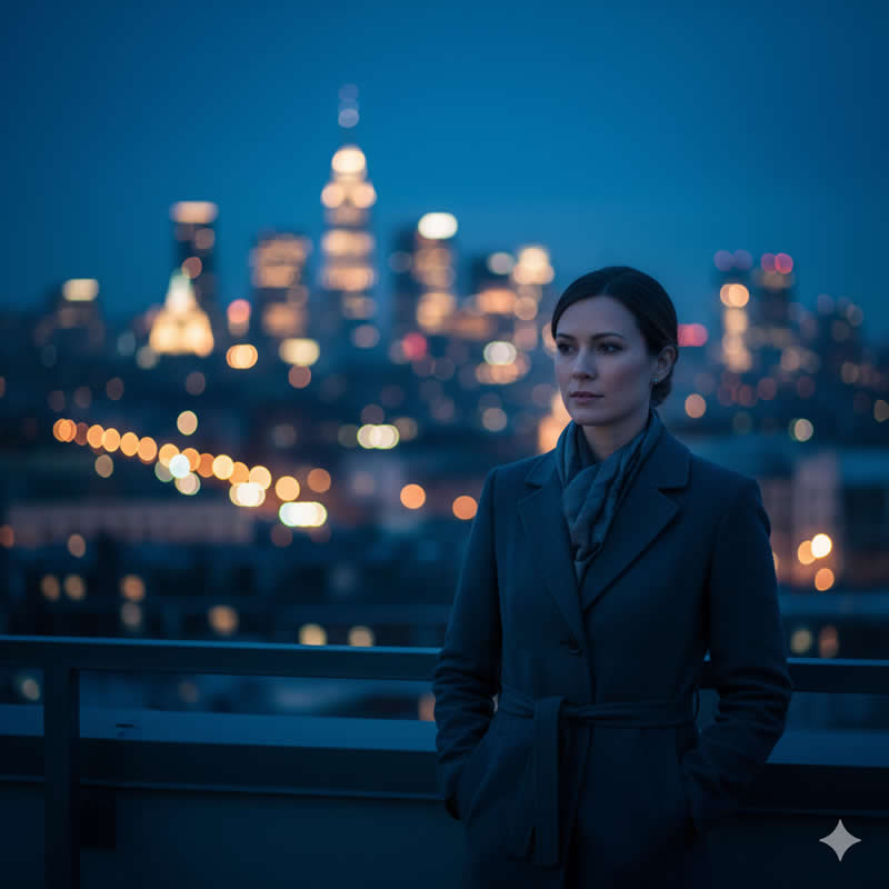 Moody Blue Hour Urban Look: Late-day portrait - Gemini AI Prompts for Magazine-Worthy Natural Light Portraits