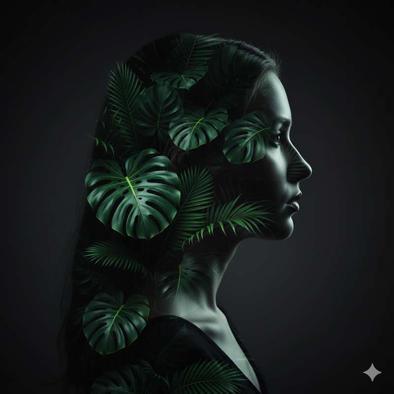Double Exposure & Leaves - Google Gemini AI Prompts to Create Portraits with Nature