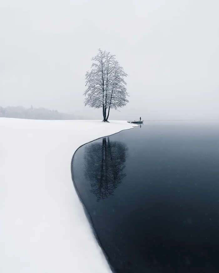 Freshly fallen snow next to a lake - Perfectly Aligned Photos