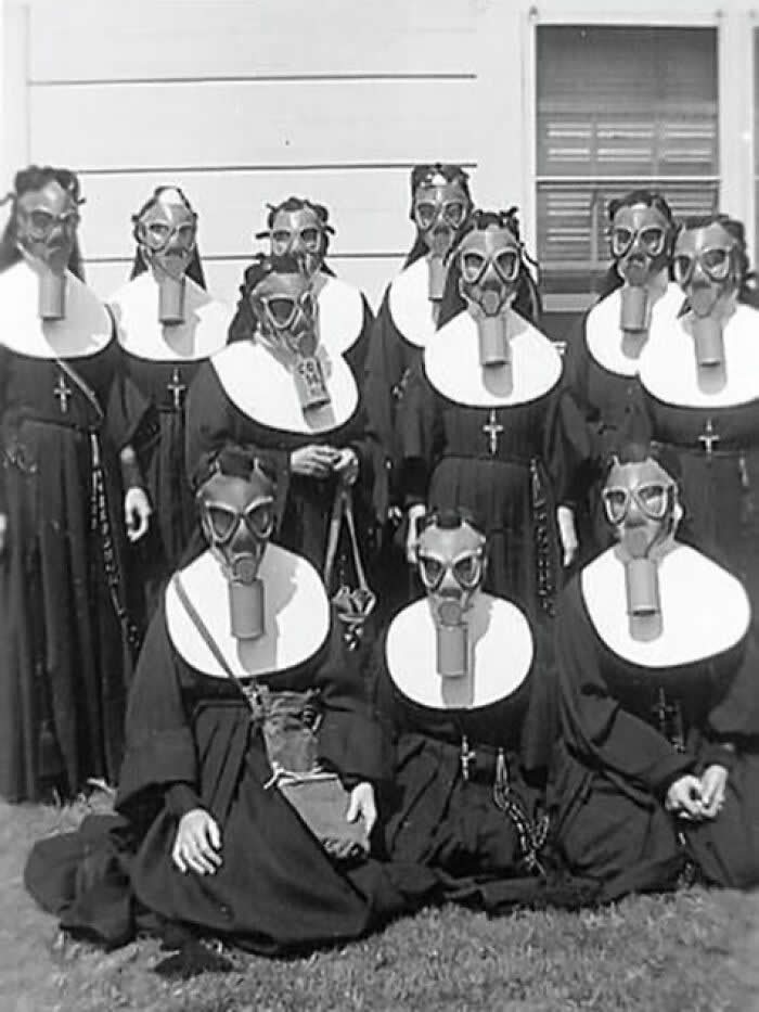 Sisters Of St. Joseph Of Carondelet, Practicing For A Possible Air Raid, 1942 - Rare and Weird History Photos