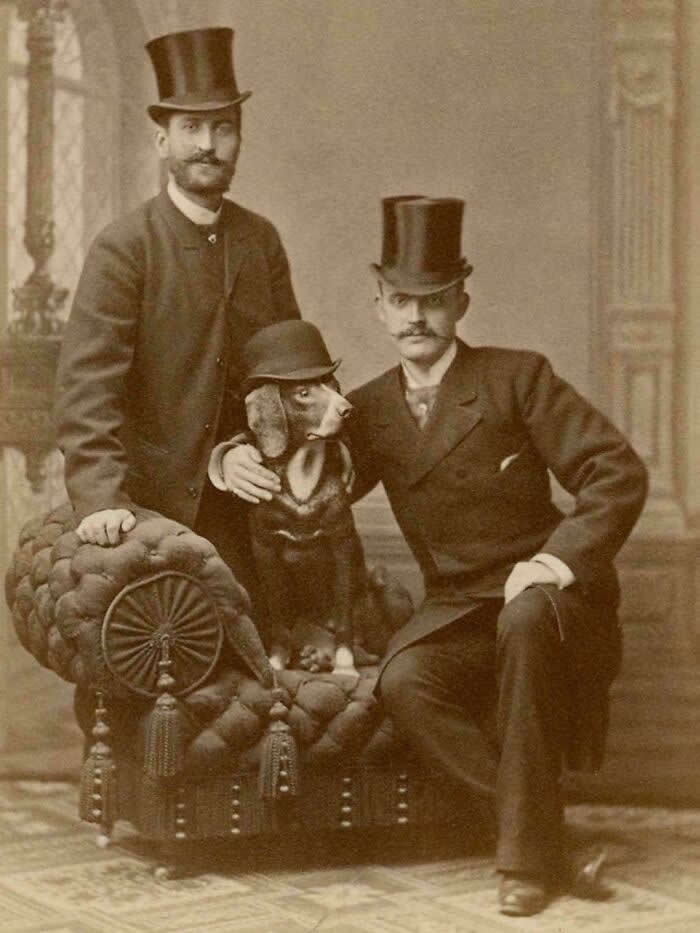 Two Well-Dressed Gents And Their Equally Dapper Dog In Stockholm, Sweden, 1880s - Rare Historical Photos Stories Behind the Past