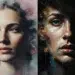 Abstract AI portrait of a woman with artistic textures and lighting