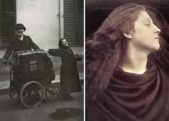Rare vintage 19th century photos - street vendor with laughing child and a woman's dramatic portrait