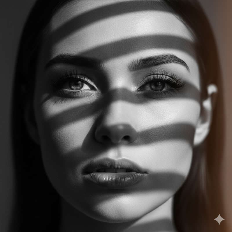 The High-Fashion Shadow Play - Google Gemini Nano Banana AI Prompts to Create Dreamy Black and White Portraits