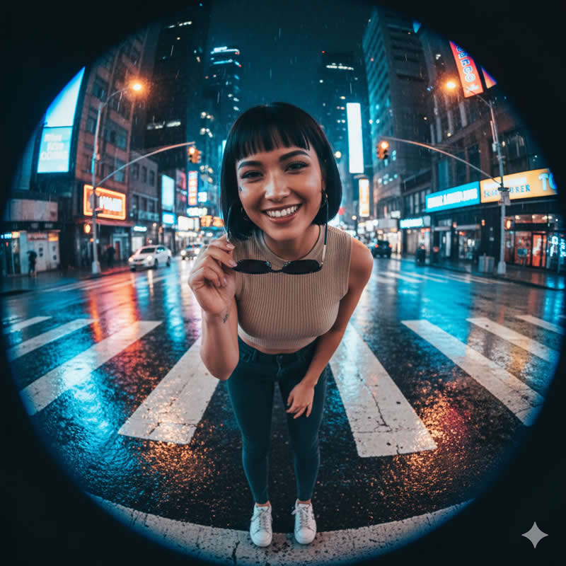 Woman Stands at the Center of a Rain-Soaked City - Google Gemini AI Prompts to Create Cinematic Portraits