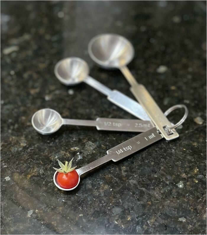 Tiny Tomato That I Grew Perfectly Fitted This Spoon - Perfectly Matched Satisfying Photos