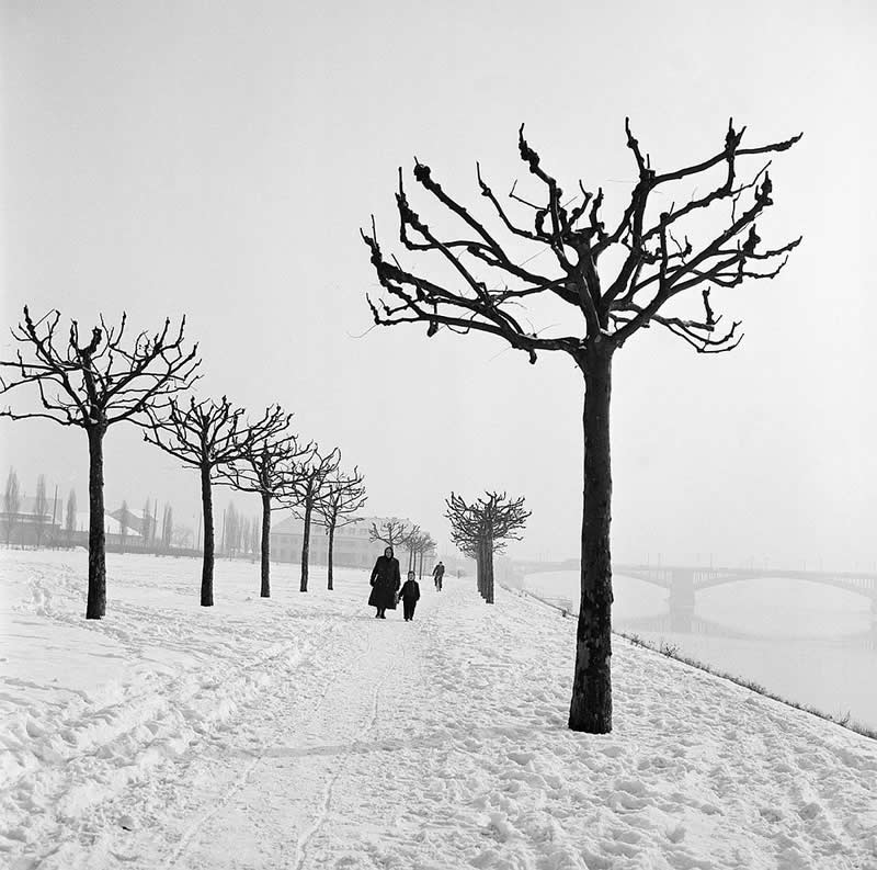 Along the banks of the river Main, Frankfurt, Germany, 1955 - Soulful Black and White Photos
