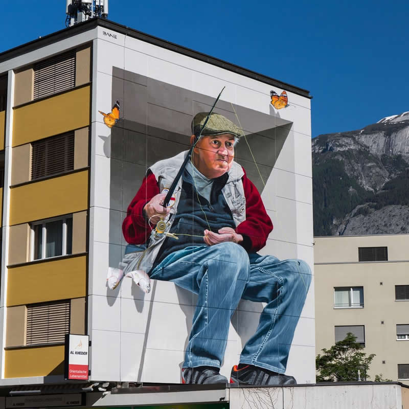 Der Plessurfischer, Chur Switzerland - Hamburg - Street Artworks by Fabian Bane Florin