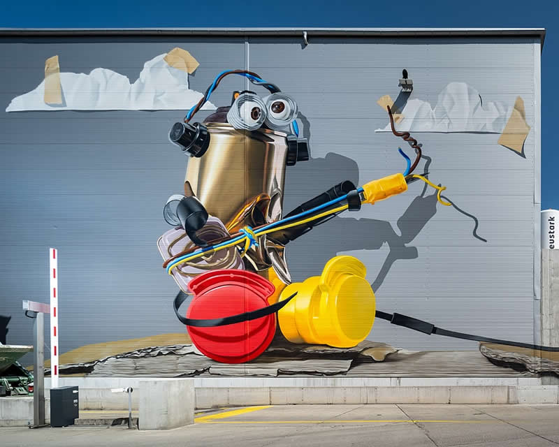 Recycled Robots for the Spross Project in Zurich - Street Artworks by Fabian Bane Florin