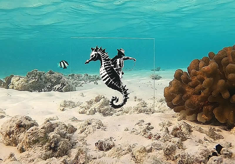 Seahorse Cowboy - Underwater Plexiglass - Street Artworks by Tabby