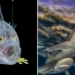 Deep sea anglerfish and reef sharks underwater