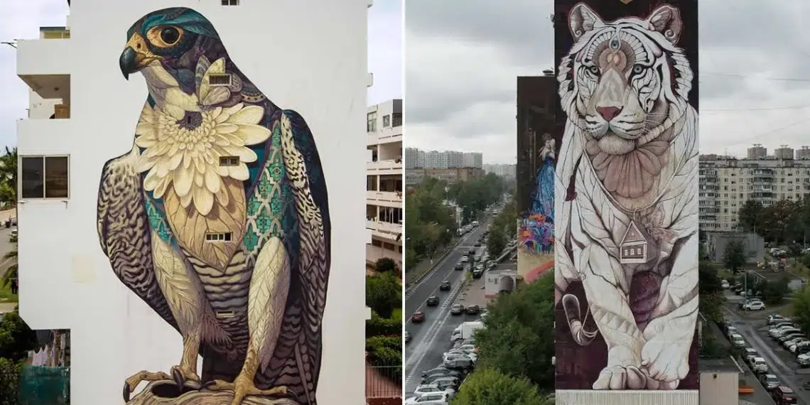 Giant bird and tiger mural