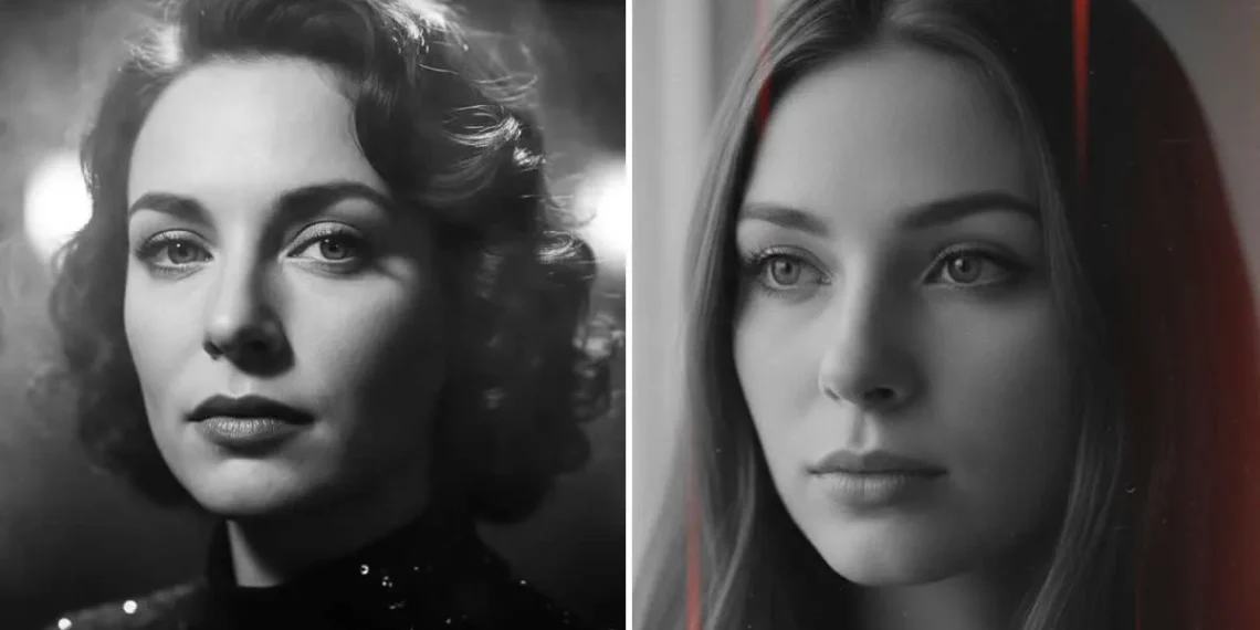 16 Google Gemini AI Prompts to Create Stunning Black and White Fine Art Portraits 17 Two black and white AI-generated female portraits: a vintage Hollywood-style glamour shot and a modern minimalist close-up