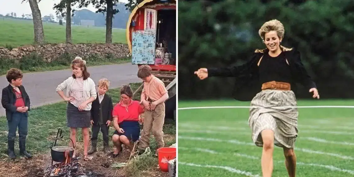 Vintage family scene and woman running