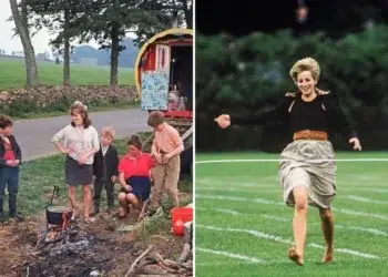 Vintage family scene and woman running