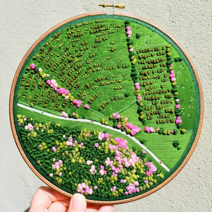 Embroidered Paintings of Aerial Landscapes by Victoria Rose Richards