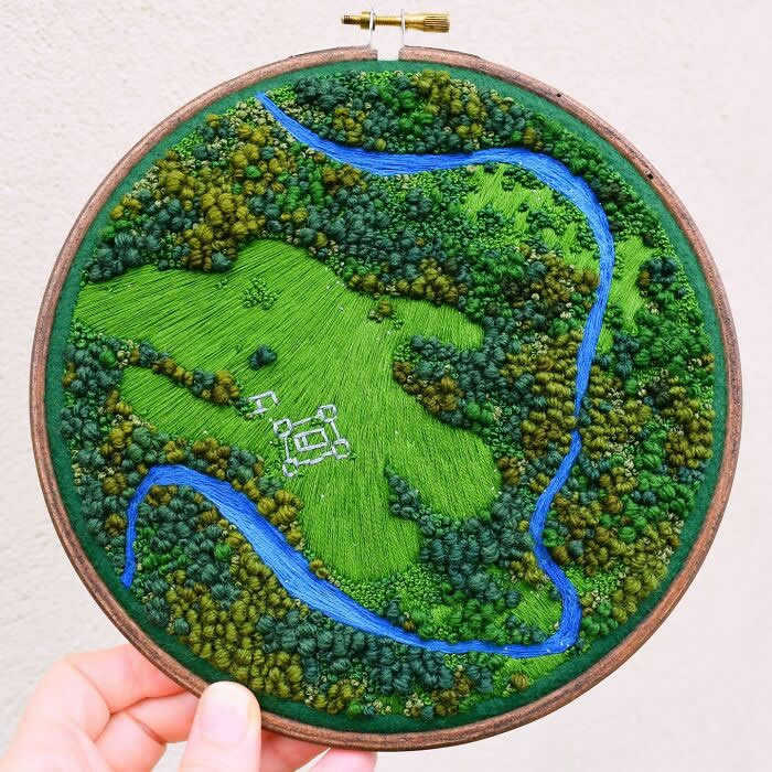 Embroidered Paintings of Aerial Landscapes by Victoria Rose Richards