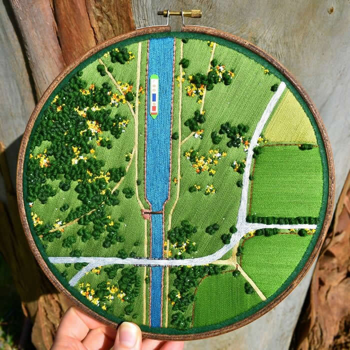 Embroidered Paintings of Aerial Landscapes by Victoria Rose Richards