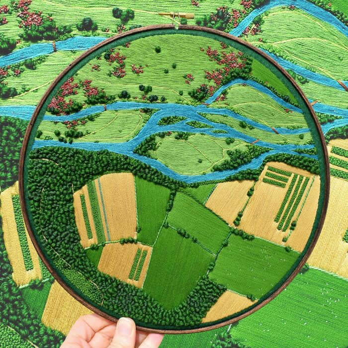 Embroidered Paintings of Aerial Landscapes by Victoria Rose Richards