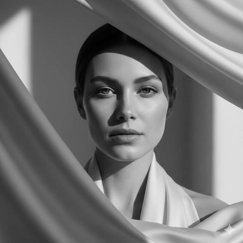 The Silk & Shadow - Google Gemini AI Prompts to Create Stunning Black and White Fine Art Portraits