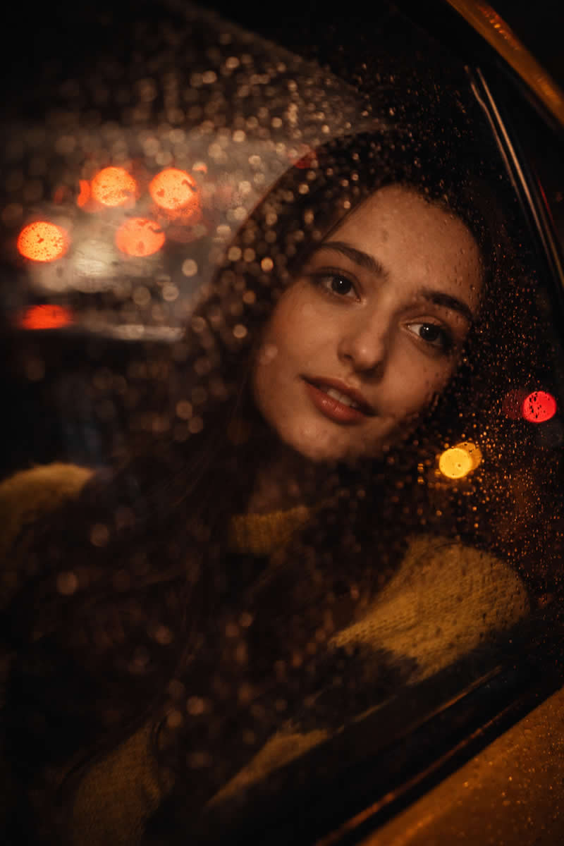Portrait of a Woman Car Window in Night - Cinematic Google Gemini AI Prompts for Stunning Female Model Portraits