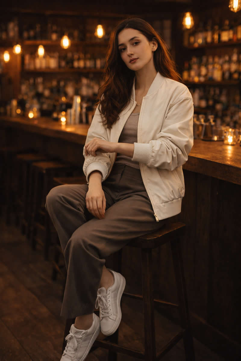 Portrait of a Female in Rustic Wooden Bar - Cinematic Google Gemini AI Prompts for Stunning Female Model Portraits