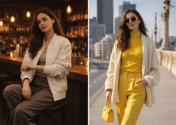 Two AI-generated female fashion model portraits
