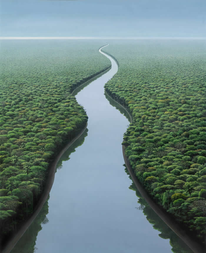 El río va” - 2020, Acrylic on linen - Landscape Paintings by Tomas Sanchez